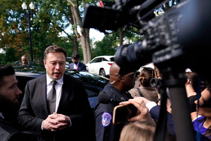 Elon Musk, CEO of Tesla and X, speaks to reporters as he leaves the “AI Insight Forum” at the Russell Senate Office Building on Capitol Hill on September 13, 2023 in Washington, DC.