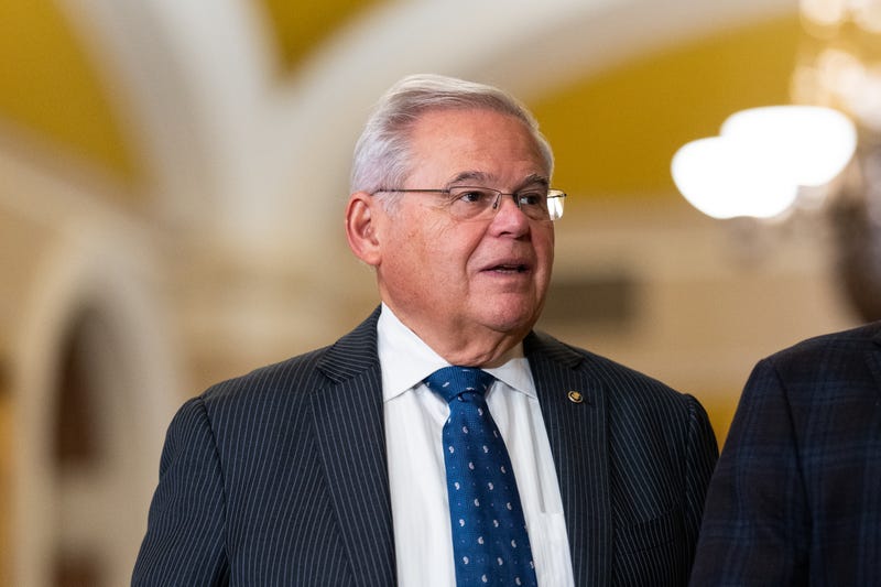 Sen. Bob Menendez, D-N.J., arrives for President of Ukraine Volodymyr Zelenskyy's meeting with U.S. Senators in the Capitol on Thursday, Sept. 21, 2023