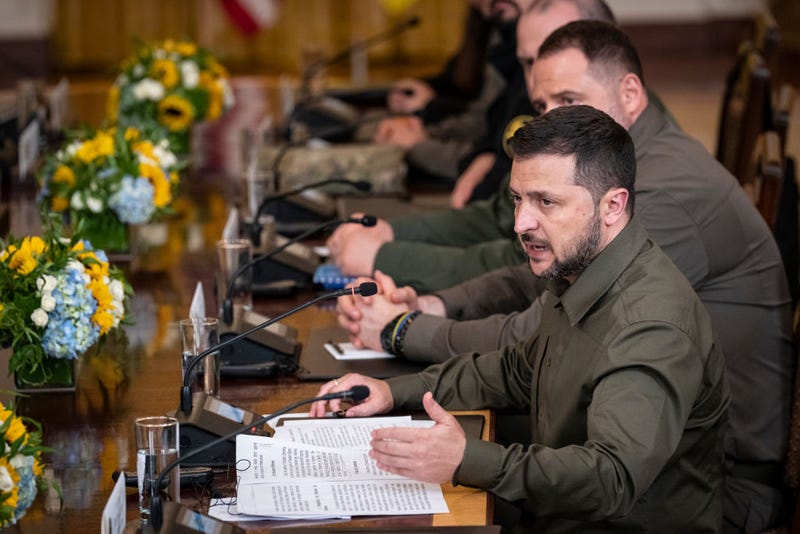 President of Ukraine Volodymyr Zelensky speaks during a bilateral meeting with U.S. President Joe Biden in the East Room of the White House September 21, 2023 in Washington, DC.