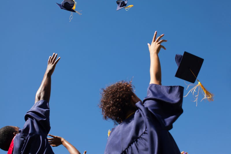 graduates throwing caps in the air