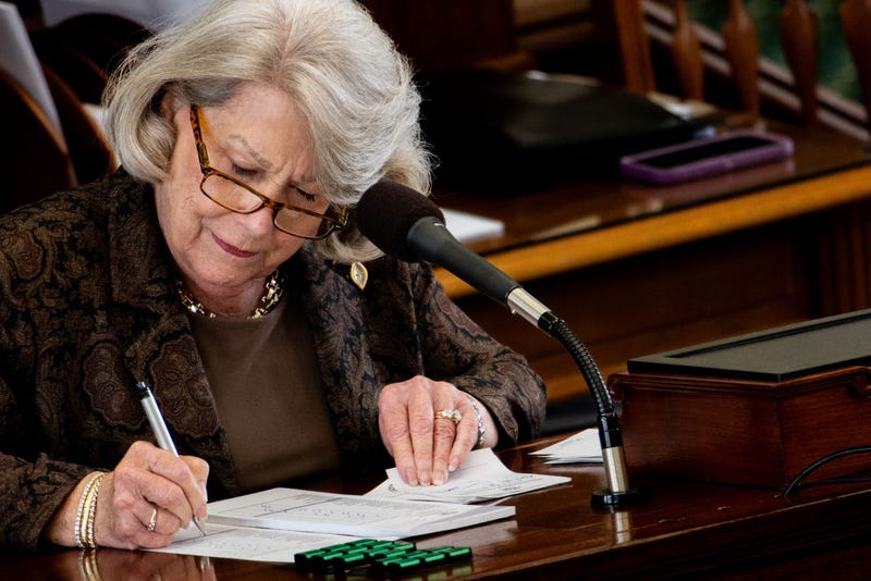  Secretary of Senate Patsy Spaw counts the votes during former Texas State Attorney General Ken Paxton's impeachment trial at the Texas State Capitol on September 16, 2023 in Austin, Texas. The trial comes to a close today after a 10-day hearing over allegations that Paxton abused public office with false statements, bribery, and abusing public trust. (Photo by Brandon Bell/Getty Images)