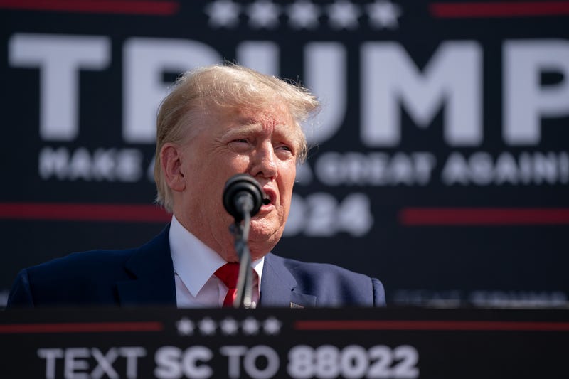 Former U.S. President Donald Trump speaks to a crowd during a campaign rally on September 25, 2023 in Summerville, South Carolina. The Former U.S.