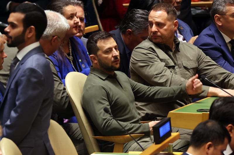 Ukrainian President Volodymyr Zelenskyy at the General Assembly hall before the start of the United Nations General Assembly on Sept. 19, 2023