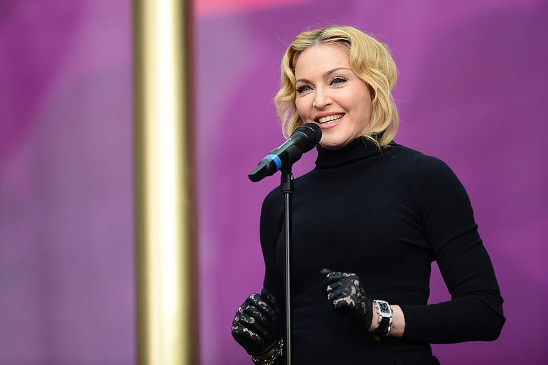 Singer Madonna speaks on stage at the "Chime For Change: The Sound Of Change Live" Concert at Twickenham Stadium on June 1, 2013 in London, England.