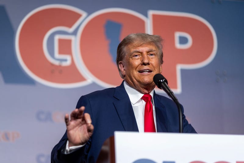 Former U.S. President Donald Trump speaks at the California GOP Fall convention on September 29, 2023 in Anaheim, California. Presidential candidates set to speak at the convention include former President Donald Trump, Florida Gov. Ron DeSantis, South Carolina Sen. Tim Scott, and entrepreneur, Vivek Ramaswamy. The event takes place from September 29 through October 1. (Photo by David McNew/Getty Images)