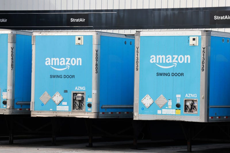 Amazon trailers are parked at an Amazon Air gateway at Miami International Airport on September 26, 2023 in Miami, Florida. 