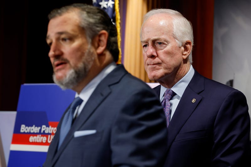 Sen. Ted Cruz (R-TX) speaks during a press conference on border security alongside Sen. John Cornyn (R-TX) at the U.S. Capitol Building on September 27, 2023, in Washington, DC.