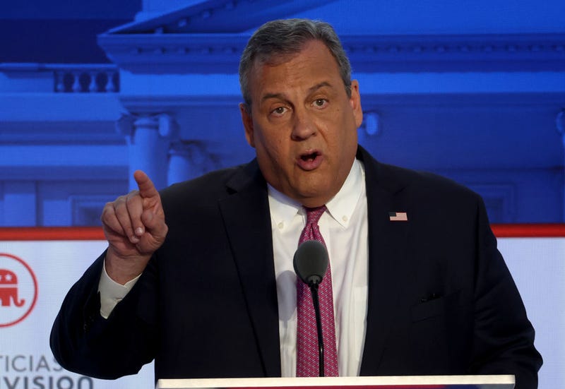 Republican presidential candidate former New Jersey Gov. Chris Christie delivers remarks during the FOX Business Republican Primary Debate at the Ronald Reagan Presidential Library on September 27, 2023 in Simi Valley, California. 