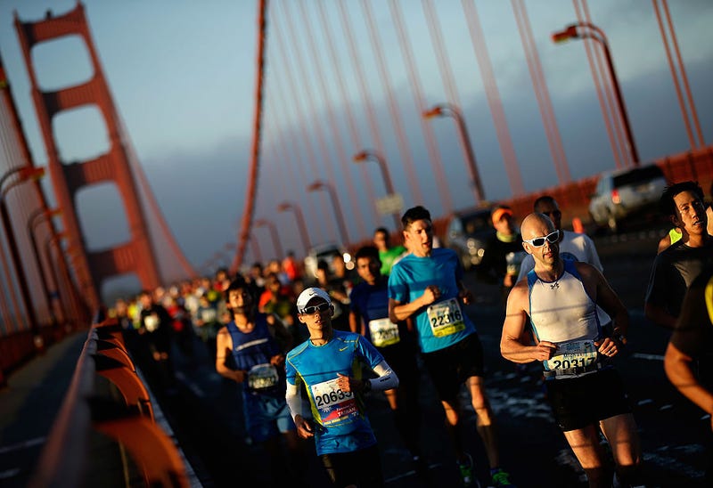 Runners cross the Golden Gate Bridge during the 2013 San Francisco Marathon and Half-Marathon on June 16, 2013 in San Francisco, California. 