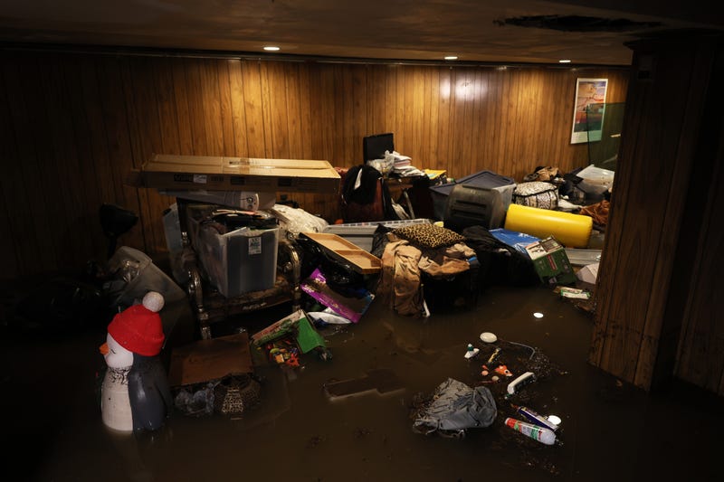 The flooded basement of a home is seen on East 10th Street amid a coastal storm on September 29, 2023 in Flatbush, Brooklyn