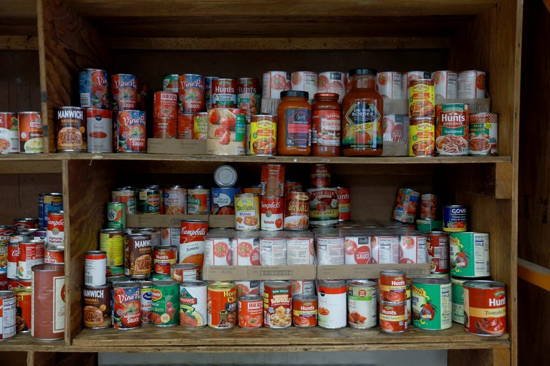 Cans of food at a food pantry