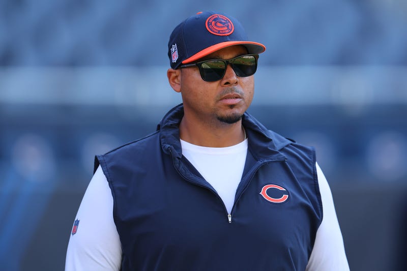 General Manager Ryan Poles of the Chicago Bears looks on prior to a game against the Denver Broncos at Soldier Field on Oct. 1, 2023, in Chicago.