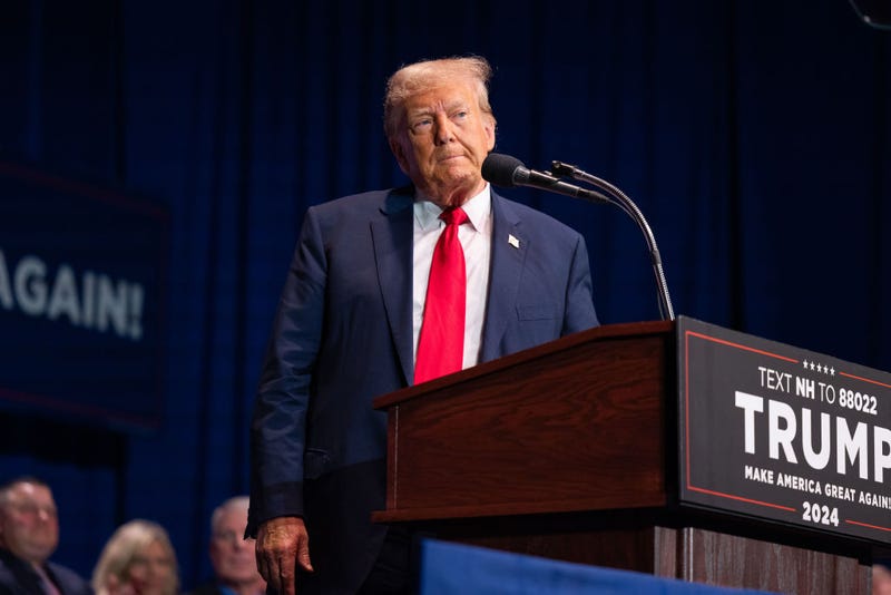 Republican presidential candidate former President Donald Trump delivers remarks on October 9, 2023 in Wolfeboro, New Hampshire. 