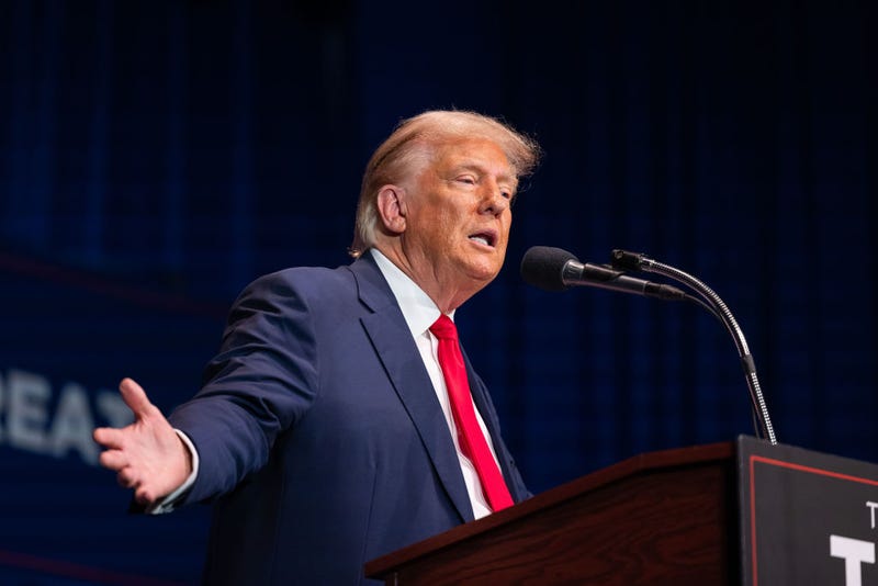 Republican presidential candidate former President Donald Trump delivers remarks on October 9, 2023 in Wolfeboro, New Hampshire. 