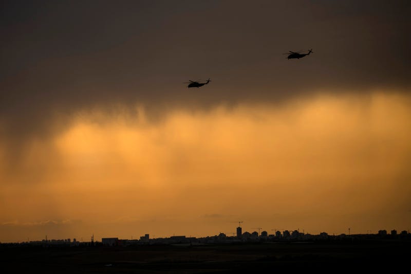 Israeli attack helicopters make their way to the Israeli southern border with the Gaza Strip on October 9, 2023 near Ashdod Israel. On October 7, the Palestinian militant group Hamas launched a surprise attack on Israel from Gaza by land, sea, and air, killing over 1,300 people and wounding thousands. Israeli soldiers and civilians have also been kidnapped by Hamas and taken into Gaza. The attack prompted a declaration of war by Israeli Prime Minister Benjamin Netanyahu, and ongoing retaliatory strikes by Israel on Gaza killing hundreds.