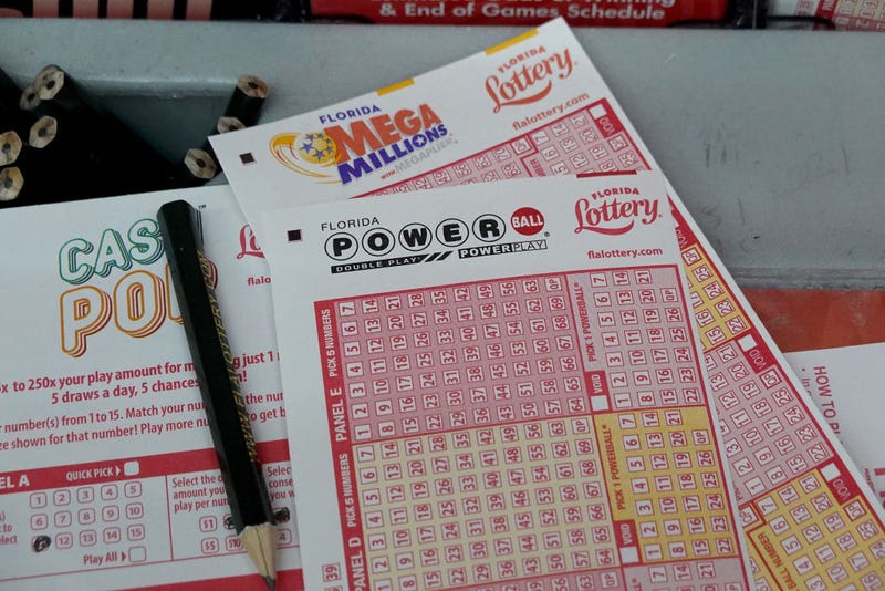Forms to pick numbers for Powerball are on display in a store on October 04, 2023 in Miami, Florida.