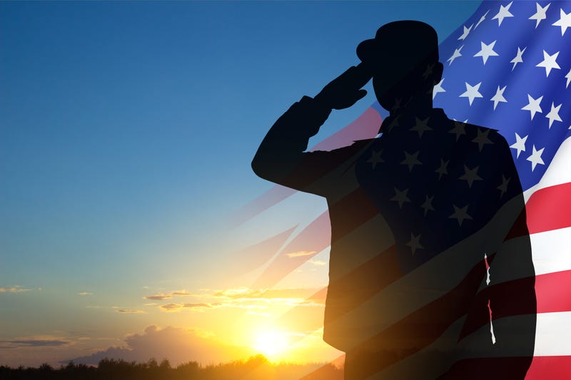 Flag and soldier saluting