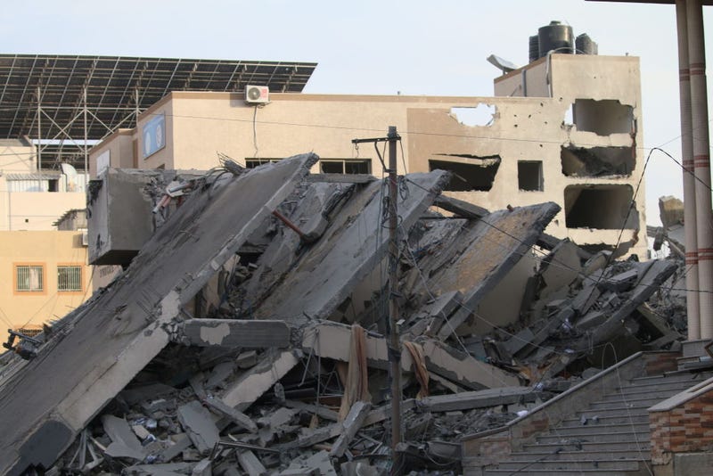 A general view of damage caused by Israeli air strikes on October 7, 2023 in Gaza City, Gaza. The Palestinian militant group Hamas launched a missile attack on Israel today, with fighters simultaneously crossing the border from Gaza. Israel has declared a state of war. (Photo By Ahmad Hasaballah/Getty Images)
