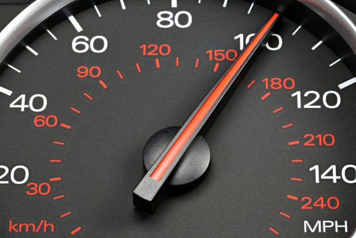 100 miles per hour on a speedometer