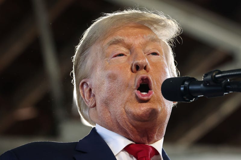 Republican presidential candidate former President Donald Trump speaks to guests during a rally on October 07, 2023 in Waterloo, Iowa. The rally is the first of two scheduled with the former president in Iowa today. (Photo by Scott Olson/Getty Images)