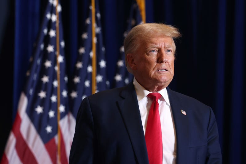 Republican presidential candidate former President Donald Trump arrives for a rally on October 07, 2023 in Cedar Rapids, Iowa.