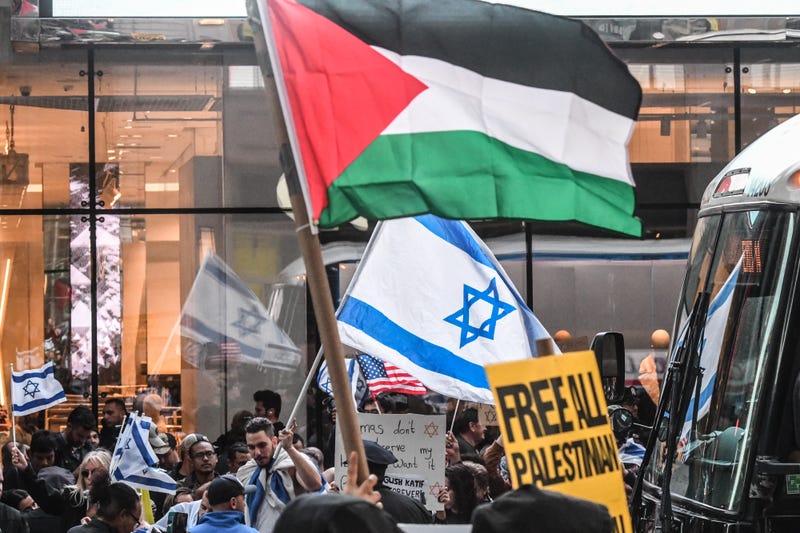 Pro-Israel activists counter-demonstrate a Pro-Palestinian rally on Oct. 13, 2023, in New York City.