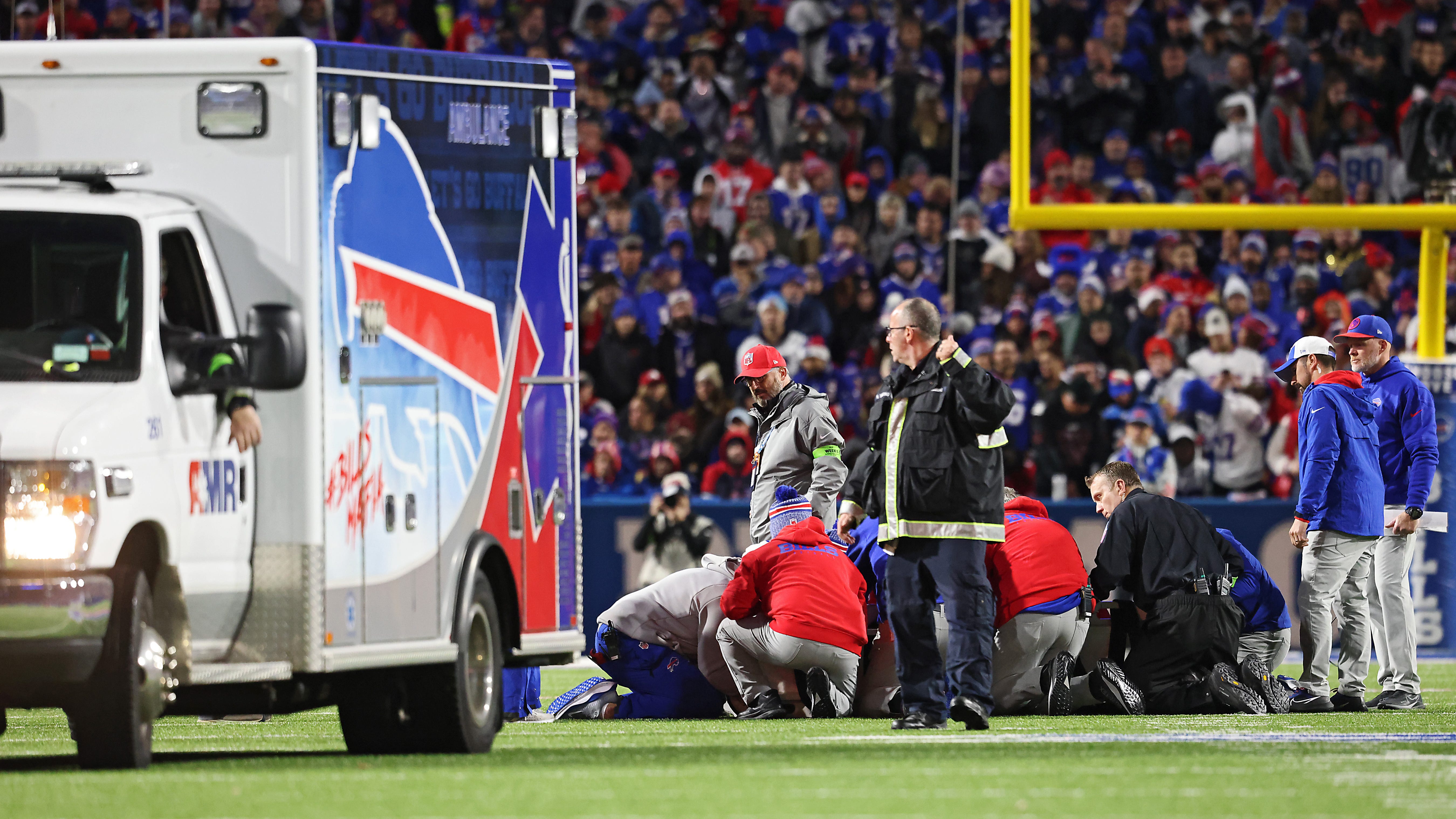 Damien Harris taken off in ambulance during second quarter on Sunday