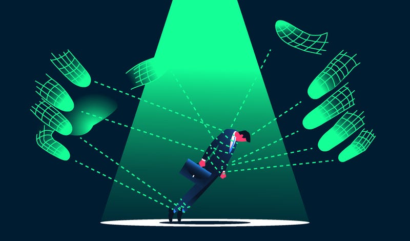 Digital hands manipulating by a man in the suit illustration