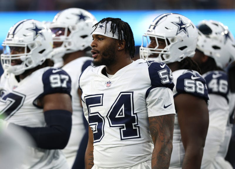 Sam Williams #54 of the Dallas Cowboys watches play from the sidelines during a 20-17 win over the Los Angeles Chargers at SoFi Stadium on Oct. 16, 2023 in Inglewood, California.