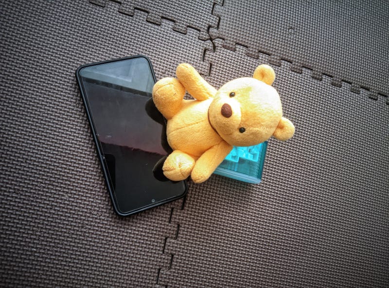 Teddy bear on a smart phone with a computer chip