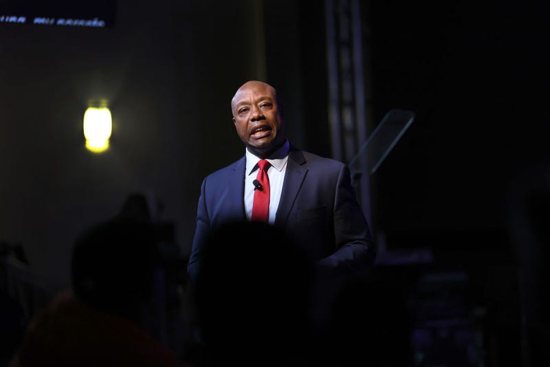 Republican presidential candidate Senator Tim Scott (R-SC) speaks to guests gathered at New Beginnings Church in the Woodlawn neighborhood on October 23, 2023 in Chicago, Illinois.