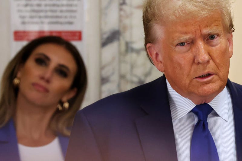 Former President Donald Trump speaks to the media moments after he was fined $10,000 for what Justice Arthur Engoron says is his second violation of a partial gag order at his civil fraud trial at New York State Supreme Court on October 25, 2023 in New York City. The former president may be forced to sell off his properties after Justice Engoron canceled his business certificates and ruled that he committed fraud for years while building his real estate empire after being sued by Attorney General Letitia James, seeking $250 million in damages. The trial will determine how much he and his companies will be penalized for the fraud. (Photo by Spencer Platt/Getty Images)