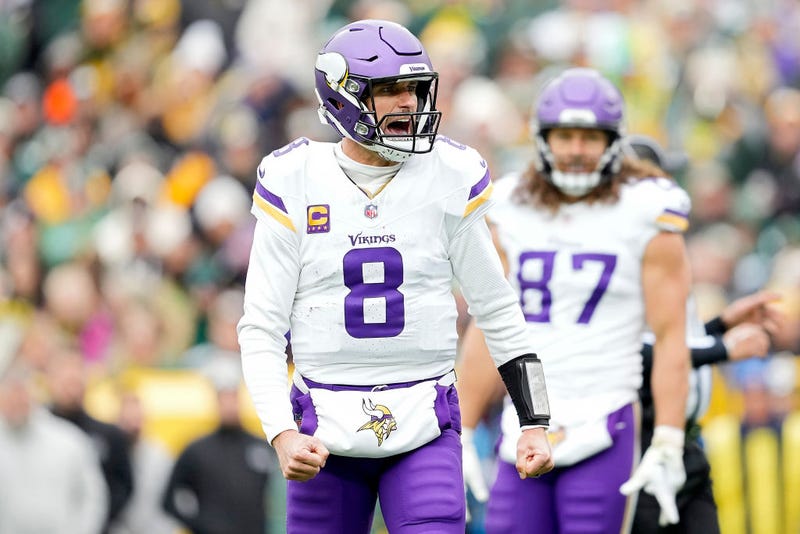 Kirk Cousins #8 of the Minnesota Vikings reacts after a penalty in the first quarter of a game against the Green Bay Packers at Lambeau Field on October 29, 2023 in Green Bay, Wisconsin.