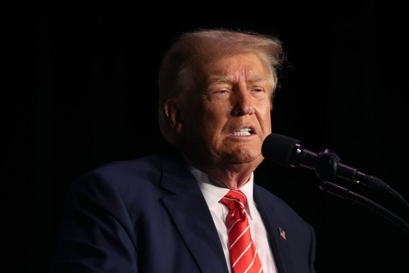 Republican presidential candidate former U.S. President Donald Trump speaks to guests during a campaign event at the Orpheum Theater on October 29, 2023 in Sioux City, Iowa. On Saturday, Trump joined other Republican presidential candidates when he addressed Republican Jewish Coalition’s annual conference where his one-time vice president, Mike Pence, announced he was suspending his campaign. (Photo by Scott Olson/Getty Images)
