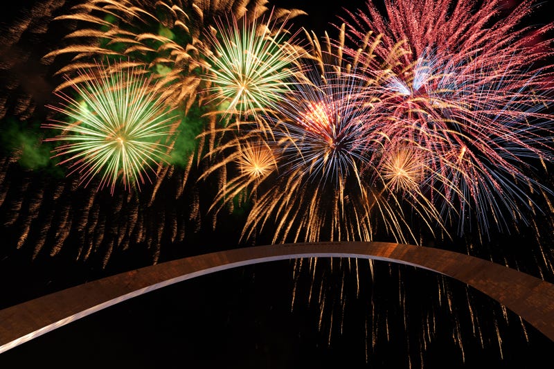 fireworks, gateway arch