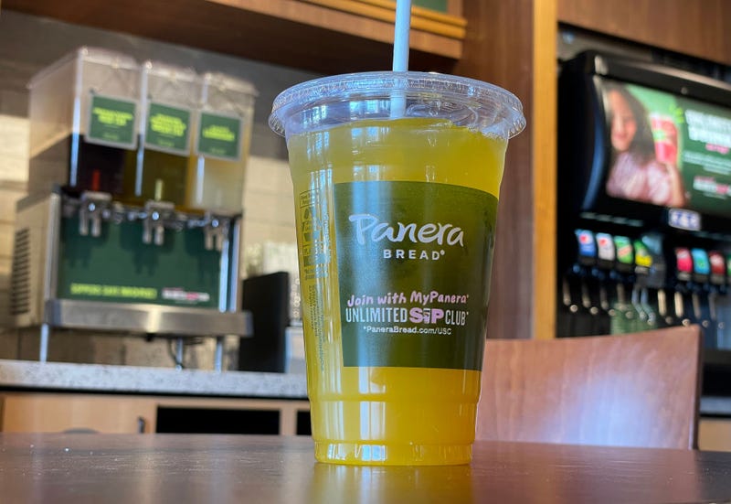 In this photo illustration, a Panera Bread mango yuzu citrus charged lemonade