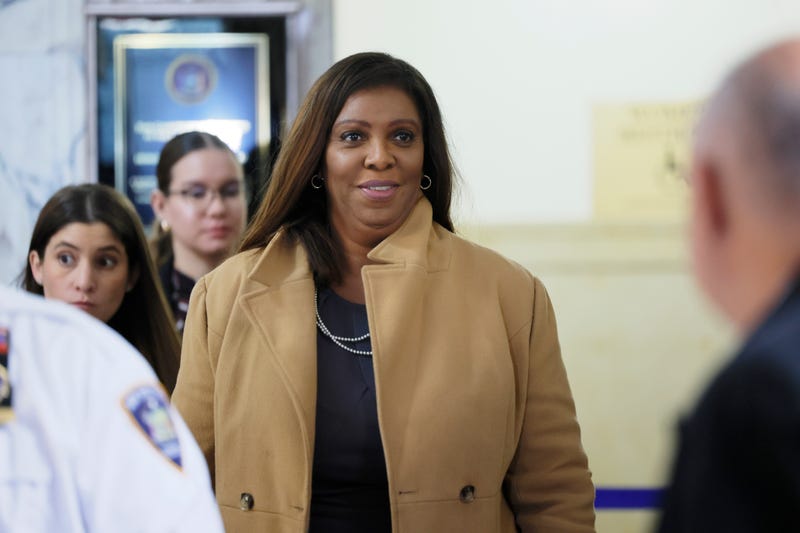 Attorney General Letitia James exits the courtroom for a lunch recess during Donald Trump's civil fraud trial at New York State Supreme Court on Nov. 2, 2023