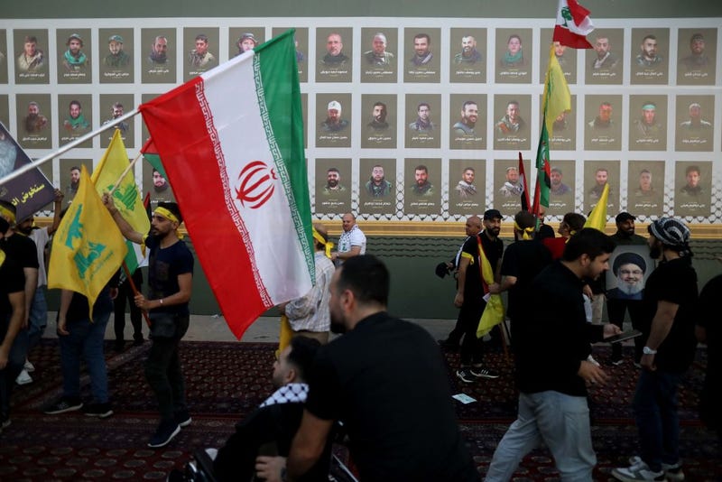 Supporters of Hezbollah gather at al-Ashoura square in southern suburbs of Beirut to listen to the speech of the Secretary-general of Hezbollah Hassan Nasrallah on November 3, 2023 in Beirut, Lebanon. The Secretary General of Hezbollah, Hassan Nasrallah, will speak today for the first time since Israeli's attack on Gaza after the Oct 7 Hamas attacks. (Photo by Marwan Tahtah/Getty Images)