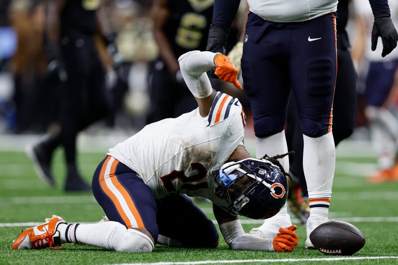 Chicago Bears running back D'Onta Foreman reacts during the third quarter in the game against the New Orleans Saints on Nov. 5, 2023.