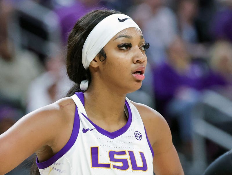 Angel Reese #10 of the LSU Lady Tigers waits for a free throw attempt in the first half of a game against the Colorado Buffaloes during the Naismith Basketball Hall of Fame Series at T-Mobile Arena on November 06, 2023 in Las Vegas, Nevada. The Buffaloes defeated the Lady Tigers 92-78. (Photo by Ethan Miller/Getty Images)