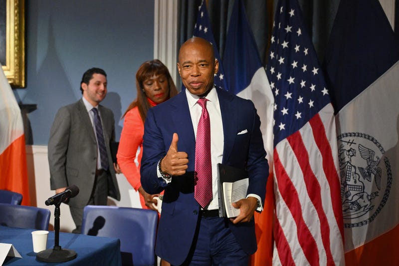 Mayor Eric Adams arrives for his weekly press conference at City Hall on Nov. 14, 2023. ANGELA WEISS/AFP via Getty Images