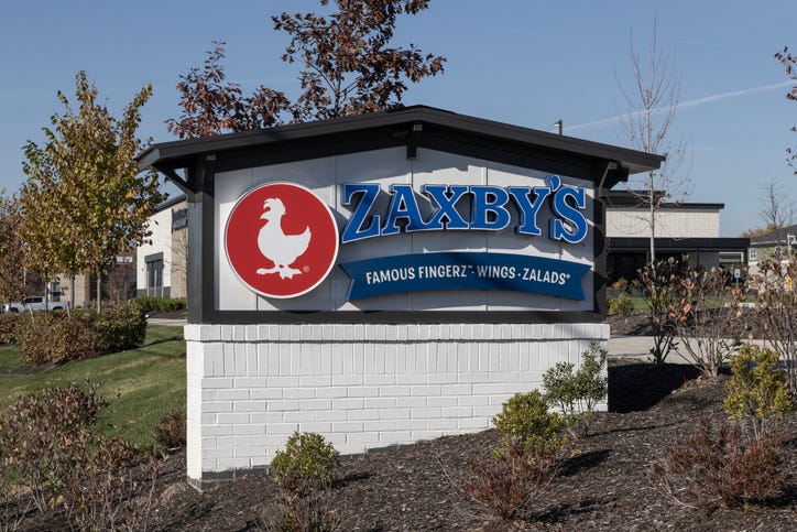 Avon - November 5, 2023: Zaxby's Chicken restaurant drive thru. Zaxby's has over 900 locations.
