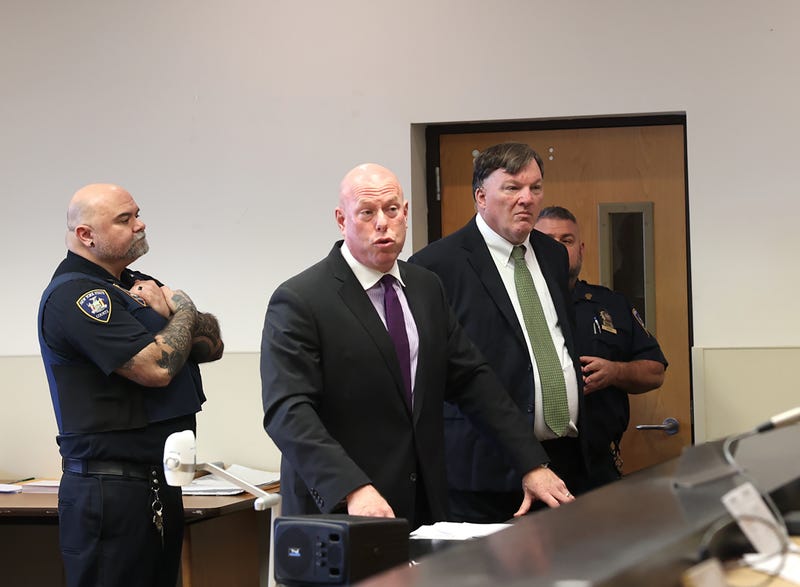 Rex Heuermann appears with attorney Michael J. Brown for a hearing at the Arthur M. Cromarty Courthouse on Nov. 15, 2023 in Riverhead.