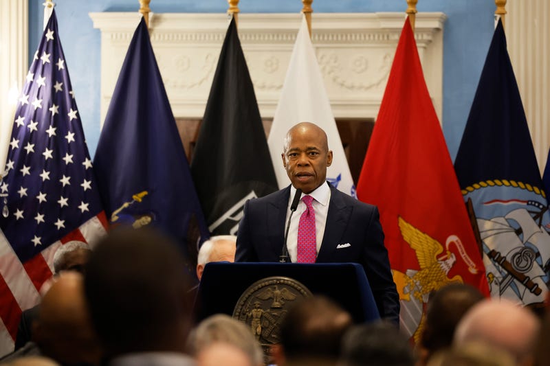 Mayor Eric Adams speaks during a Veteran's Day breakfast celebration at Gracie Mansion on November 09, 2023 in New York City.