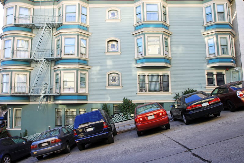 A San Francisco, Calif., street with parking spaces.