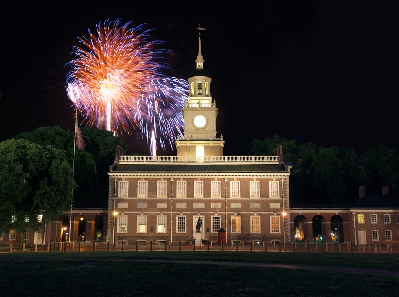 Fireworks at Independence Hall National Historic Park in Philadelphia.