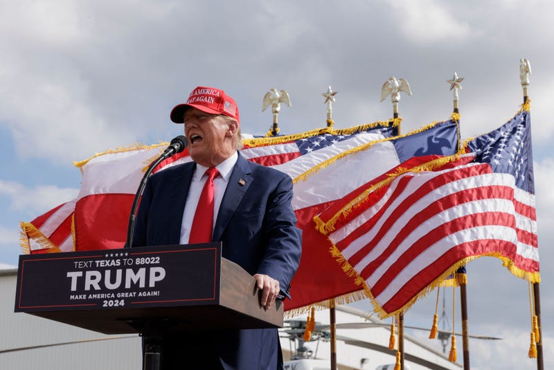 Former President Donald Trump gives remarks at the South Texas International airport on November 19, 2023 in Edinburg, Texas. 