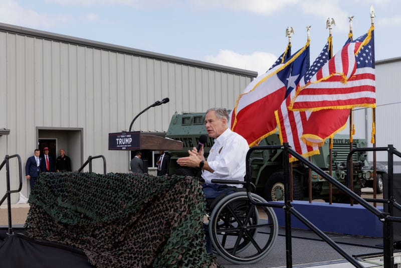 Texas Governor Greg Abbott announces his endorsement for former President Donald Trump's 2024 presidential campaign at the South Texas International airport on Nov. 19, 2023 in Edinburg, Texas.