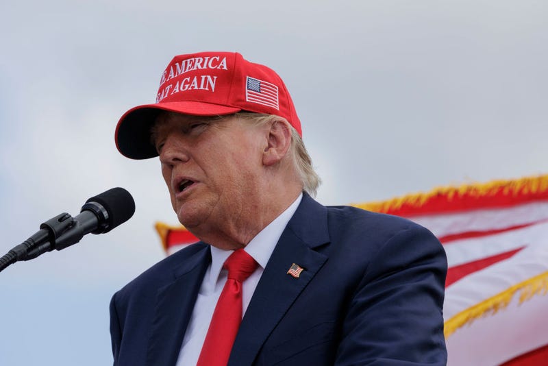 Former President Donald Trump gives remarks at the South Texas International airport on November 19, 2023 in Edinburg, Texas.