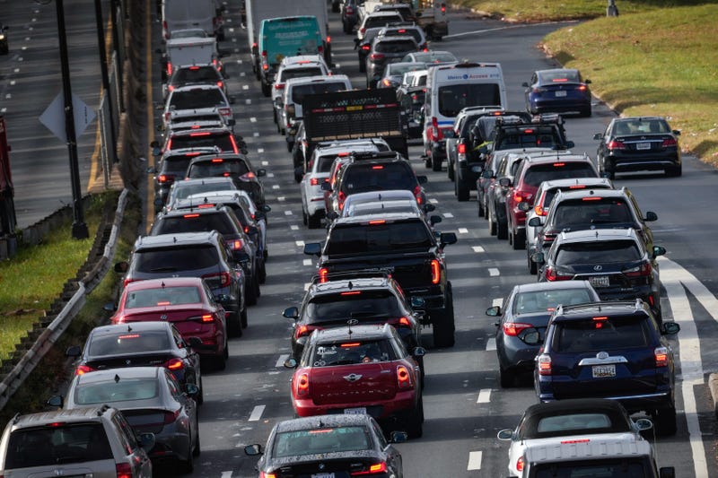 Heavy traffic moves along I-295 on Nov. 22, 2023, in Washington, D.C. 